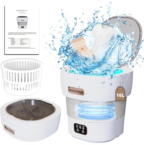 Portable Washing Machine with Spin Dryer, 16L 2kg Mini Washing Machine and Dryer, 2 in 1 Small Washing Machine Portable for Underwear, Sock, Baby Clothes, Travel, Camping, RV, Dorm (Gray)