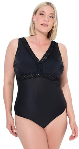 Ulla Popken Maillot de Bain Laura pour Femme Grandes Tailles Grandes Tailles avec détail String, Noir, 50