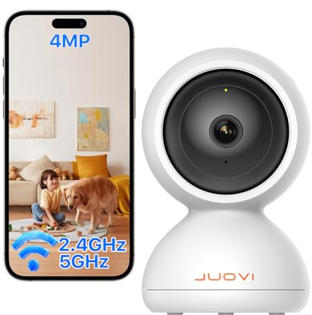 JUOVI 4MP Indoor Sicherheitskamera, 2.4/5 GHz WiFi, Schwenk-Neige-Kamera für Baby & Haustier, 360° Home Security mit App, Bewegungserkennung & Tracking, Nachtsicht, 2-Wege-Audio (Weiß)
