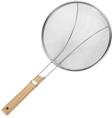 Oil Filter Spoon, Fine Mesh Food Strainer Spoon, Stainless Steel Skimmer, Wooden Handle Strainer, Hangable Cooking Spoon, Multifunctional Kitchen Skimmer, Mesh Spoon for Grease