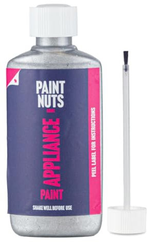 PaintNuts 50ml Appliance Touch-Up Paint for Kitchen & Bathroom – Quick Drying Repair Bottle & Brush – Ideal for Radiators, Showers, Fridges, Ovens, Sinks, Chips & Scratches - Metallic Silver - Gloss