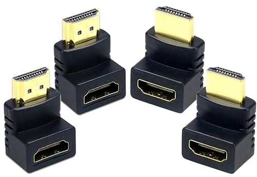 HDMI Right Angle Adapter 4K, 90 and 270 Degree Male to Female HDMI Connectors Extender Support UHD ARC HDR 3D 1080p, for TV, Projector, Monitor, PC, Laptop, Xbox, PS5, 2-4PACK (Pack of 4)