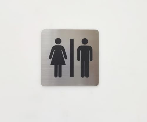 Pandiui23 | Señal Adhesiva aluminio, Señal Adhesiva WC Unisex, Cartel adhesivo WC Unisex - Grosor 0.6 mm - Diámetro Ø 100 mm - Aluminio (Señal Baño Unisex)