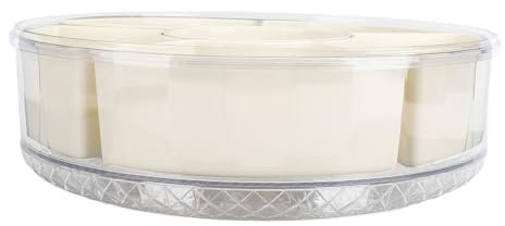 Bandeja giratoria dividida para servir con tapa y asa, recipiente para aperitivos, bandeja giratoria y dividida con 6 compartimentos para aperitivos de frutas