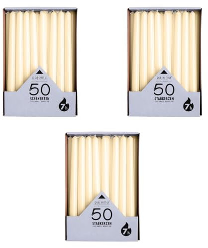 pajoma® Stabkerzen Elfenbein - 150 Stück | Höhe 25 cm, Ø 2 cm | Brenndauer ca. 7 Std. | Vielseitig als Tisch-, Deko-, Weihnachtskerze & für Gastro-Events