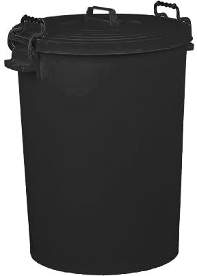Neat. Black 110 L Plastic Dustbin, Large Heavy-Duty Weather Resistant and Food Grade Trash Can Garbage Bin With 2 Clip Locking Lid for Indoor Outdoor Storage Container of Animal Feed, Pack of 1