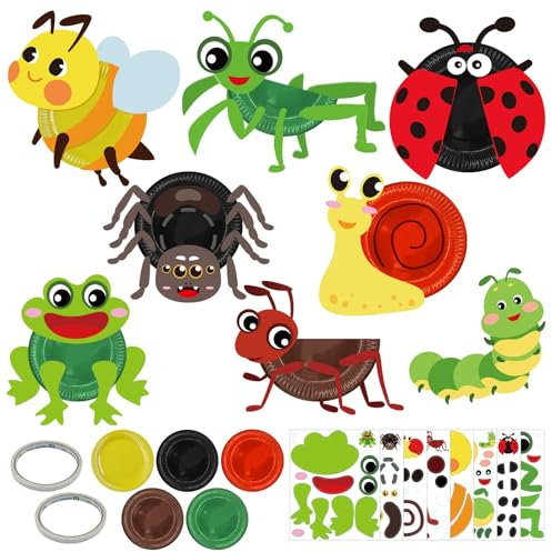 24Set Spring Insect Paper Plate Art Craft Kit DIY Summer Spring DIY Bug Butterfly Kit for School Classroom Home Early Education Animal Themed Activity Birthday Party Art Supplies for Kids (Insect)
