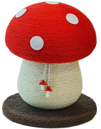 Katzenkratzbaum, roter Pilz, Kätzchen, Kratzbaum mit Sisalseil für Innenkatzen, Krallenkratzbaum mit baumelndem Ball für Kätzchen (kleine Größe (Hanfseil): 28 x 34 cm