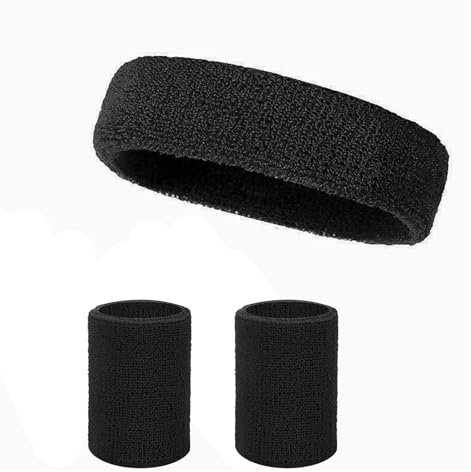 3 Stück Schweißband Stirnband Männer Frauen, Schweissband Handgelenk Schweissband Kopf Set, Elastische Schweissbänder Armband Stirnbänder Feuchtigkeitstransport, für Fußball Basketball Tennis