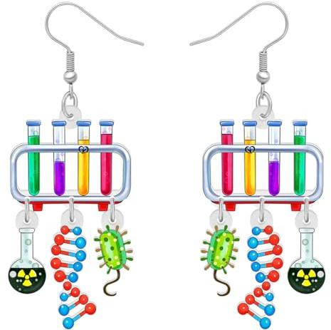 BAMAY Acryl Spaß Wissenschaft Labor Chemie Biologie Lehrer Ohrringe Mikroskop DNA Mikrobiologie Graduierung Schmuck zurück zu Schule Lehrer Anerkennung Geschenke für Frauen Mädchen (Mehrfarbig)