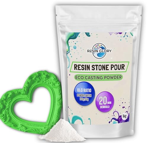 Resin Glory 1kg Water Based Resin Eco Casting Powder – Fast-Setting Mould Craft with Easy 10:3 Ratio – Smooth Matte Finish for DIY Trays, Coasters, Candle Holders, Jewellery & Terrazzo Art