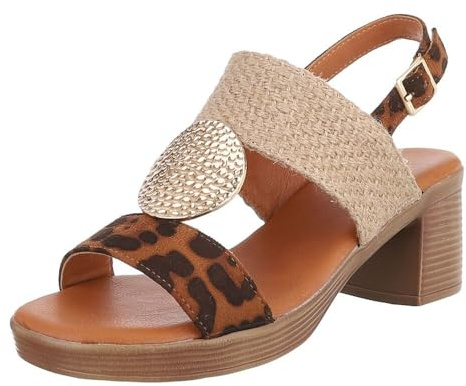Ital Design Damenschuhe Sandalen & Sandaletten High-Heel Sandaletten, TC-22-, Textil, Braun Beige, Gr. 36
