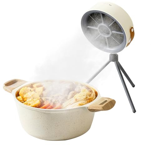 OBEST Campana extractora portátil de escritorio con viento de 3 velocidades, ventilador portátil con soporte y cinturón para el hogar, interior, camping, exterior, mesa, ventiladores de barbacoa