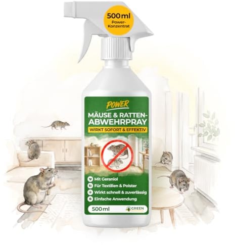 GREEN GUARDIA Mäuse/Ratten Abwehrspray – Sprühfertiges Power Konzentrat mit pflanzlichen Ölen | 500 ml für Innen & Außen | sofort, effektiv & nachhaltig