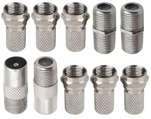 Xingsiyue 10 Pcs F Plug Connectors Waterproof Micro Screw Kit, Twist On Aerial Connector for RG6 Coaxial Cable, F Type Connectors for Satellite Cable/Antenna/TV Aerial Cables - Silver