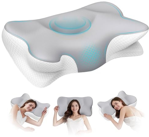 Memory Foam Kissen, Nackenstützkissen, Ergonomisches kopfkissen (Weiß) | Nackenkissen Kopfkissen, Orthopädisches kissen, Kopfkissen nackenschmerzen, für Seitenschläfer, Rücken und Bauchschläfer