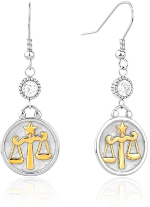 TaYolnFaSo Zweifarbige Ohrhänger mit rundem Anhänger und Sternzeichen Wassermann perlmuttweiß Schmuck für Damen