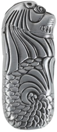 Minkissy MetallfeuerzeuggehäUse Mit 3D-Relief Fischschuppenmuster | ExplosionsgeschüTztes Taschenfeuerzeug Etui Mit Klappdeckel Feuerzeug HüLle Metall FüR Outdoor Camping Und Alltag