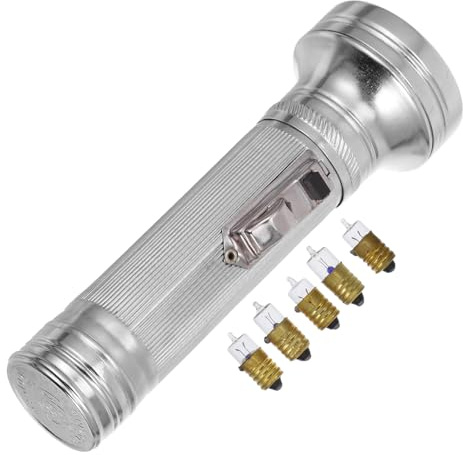 Generic Vintage Style Iron Flashlight Lightweight Portable Handheld Torch with Multiple Light Modes for Photography and Performances in Classic 1980s-inspired Silver Design