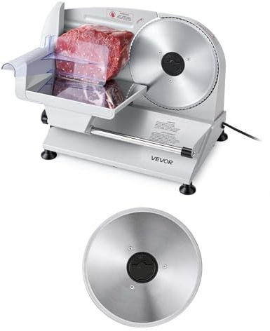 VEVOR Meat Slicer, 7.5 Electric Deli Slicer with 2 SUS420 Blades & 0-0.6 Adjustable Thickness, 200W Home Food-Slicer for Frozen Meat, Ham, Baguett, Steak, UL Approved