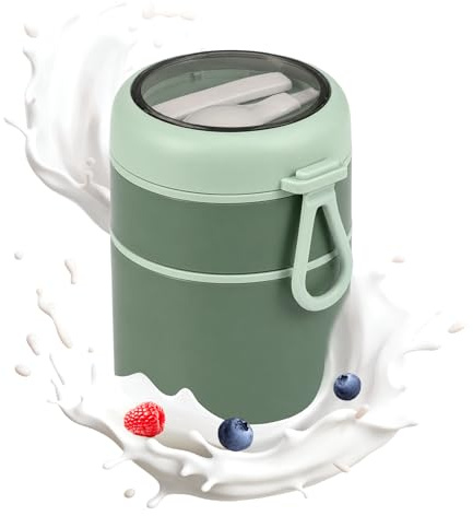 Porta Yogurt Refrigerato in Acciaio Inox, 710ml Contenitore Ermetico con Cucchiaio e Manico, Barattolo Doppio Strato, Porta Yogurt Isolato Senza BPA per Ufficio, Viaggio, Scuola