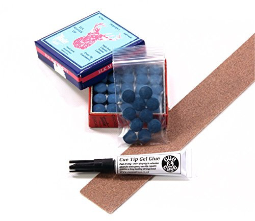10 X 9.5mm Tweeten ELK MASTER Leather Snooker Pool Cue Tips - FREE C&C Cue Tip Gel Glue