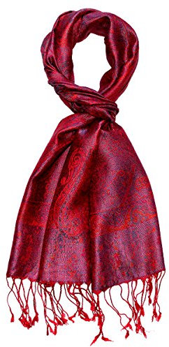 Lorenzo Cana - Herren Seidenschal Schal 100% Seide jacquard gewebt harmonische rot Farben mit Fransen 35 cm x 160 cm Paisley Muster Seidentuch 7818511