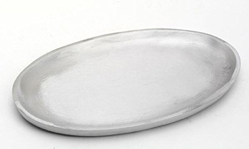Kerzenteller oval 20 x 11 cm Aluminium Silber matt für Ovalkerzen, Ellipsen, Hochzeitskerzen, Taufkerzen