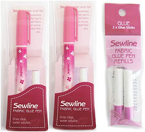 Sewline fabric glue pen x 2 PLUS double refill pack, EPP, no pins, dries clear, sewing & paper piecing