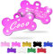 Ibera Gifts - Chapa Perro Grabada en Forma de Hueso, Placa Perro Personalizada para Perros y Gatos Pequeños y Medianos, Tamaño 30 x 20 mm, Chapa Identificativa Perro y Gato (Fucsia con Estrellas)