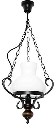 Licht-Erlebnisse Hängelampe Glas Holz Metall in Schwarz Braun Weiß Wohnzimmer Esszimmer B:32 cm E27 Rustikal Landhaus Pendelleuchte Esstisch PETRONEL