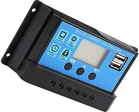 Regolatore di carica solare 12V 24V, 60A Auto Regolatore di carica solare Regolatore di batteria pannello solare Doppio display LCD USB, Regolatore di carica solare PWM Controller(60A)