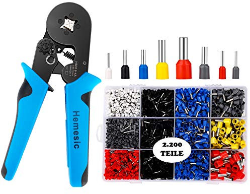 Crimpzange Aderendhülsen Set, 2200 Teile Aderendhülsen mit Aderendhülsenzange, Elektriker Werkzeuge Krimpzange Grimpzange für Isolierte und Unisolierte Kabelschuhen - 0,08-10 mm²