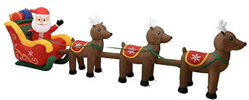Tidyard Aufblasbarer Weihnachtsmann mit Schlitten LED Beleuchtet 3 Rentiere Weihnachten Santa Deko Weihnachtsdeko Figur, 490 x 85 x 140cm