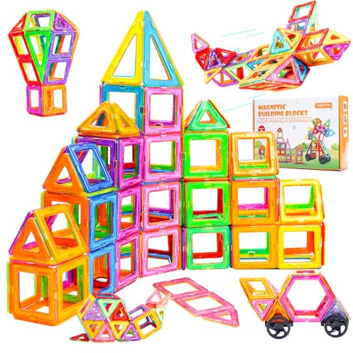 kejector Magnetische Bausteine 60 Teile,Magnetbausteine Kinder,STEM Magnet Baustein,Montessori Spielzeug ab 3 Jahre,Magnetspiel Kinder ab 3 4 5 6 7 8 Jungen und Mädchen Geschenk