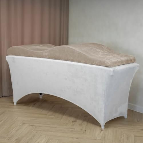 Untitled Wave Matratze (Curved Topper) mit Memory Foam 190x70 für Kosmetikliege, Massageliege, mit Bezug aus Velours | für Wimpernverlängerungen, PMU - Beige