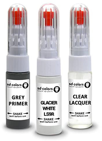 SD COLORS GLACIER WHITE LS9R compatible with VW/AUDI New Touch Up Paint Pen REPAIR KIT 7ML SCRATCH CHIP BRUSH COLOR CODE LS9R GLACIER WHITE (PAINT+PRIMER+LACQUER)