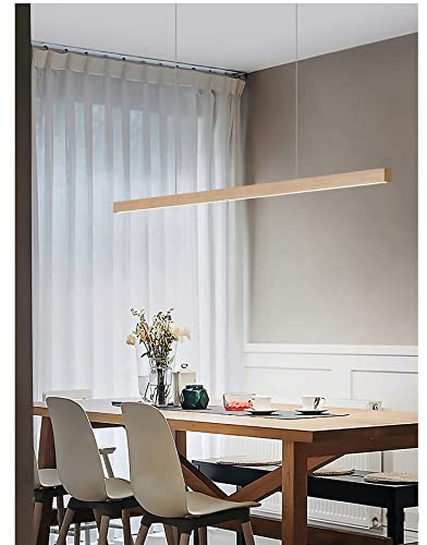 LED Hängeleuchte Höhenverstellbare Moderne Hängelampe aus Holz,Dimmbare LED Pendelleuchte Langer Retro Pendelampe 120cm Esstischlampe Hängende Küchenlampe für Esszimmer Büro Bar 120cm, Holzfarbe