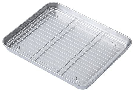 Baking Sheets with Racks Set Stainless Steel Heavy Duty Chef Baking Tray and Cooling Rack Dishwasher Non Toxic Easy Clean Cooling Oven Pan Rack Set(22x17.5cm)