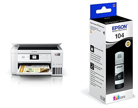 Epson EcoTank ET-2856 Print/Scan/Copy Wi-Fi Ink Tank Printer, With Up To 3 Years Worth Of Ink Included & Epson EcoTank 104 Black Genuine Ink Bottle