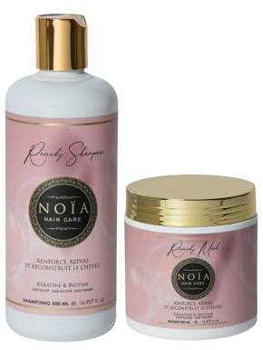NOÏA HAIR Duo Shampoing & Masque Remedy 500 ml – Soin Réparateur Anti-Casse – Kératine & Biotine – Cheveux Abîmés et Fragilisés