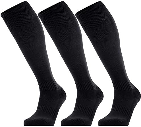 GRAPMKTG 3er-Pack FußballSocken für Männer und Frauen Softball Baseball Football Socks Stutzenstrumpf Fußball-Kniestrümpfe für Kinder Erwachsene Schlauchsocken Schwarz 39-42