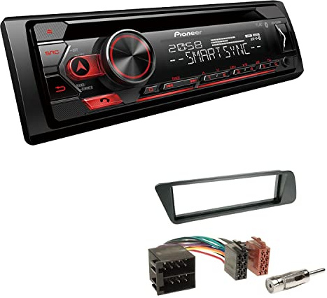 Pioneer DEH-S320BT 1-DIN Autoradio Bluetooth CD-Tuner USB Spotify inkl. Einbauset passend für Peugeot 306 1993-2001 schwarz