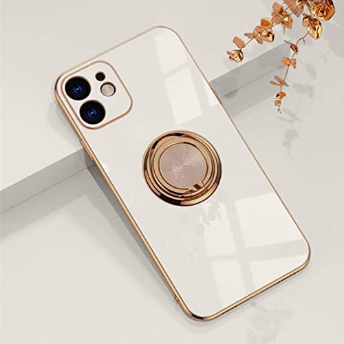 EYZUTAK Electroplated Magnetic Ring Holder Case, 360 Degree with Rotation Metal Finger Ring Holder Magnet Car Holder Soft Silicone Shockproof Cover for iPhone 12 mini 5.4 inch - White