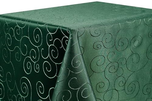 Tischdecke Tafeldecke DAMAST Ornamente Kringel Tischtuch mit Seidenglanz Fleck abweisend pflegeleicht schnelltrocknend 13 Farben (Dunkelgrün, 90x90 cm)