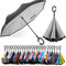 SIEPASA 124/142 cm umgekehrter umgekehrter Regenschirm, extra groß, doppelt, belüftet, winddicht, wasserdicht, Golfschirme mit C-förmigem Griff, weiße Punkte, 124 cm