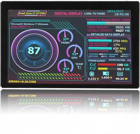 Monitor della Temperatura del Computer da 5 Pollici per Monitor CPU Aida64 PC, Monitor della Temperatura Hardware della CPU Display di Espansione Esterno per PC Schermo Secondario della Custodia del C