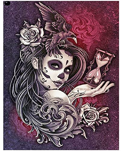 Eckige Steine 40x50 cm Diamond Painting Schädel Schönheit Catrina mit Sanduhr - Totenkopf Diamond Painting für Erwachsene