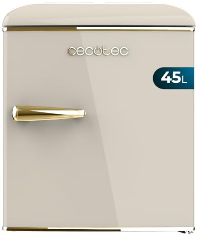 Cecotec Mini Nevera Retro de 45 L Bolero CoolMarket TT Origin 45 Beige. Frigorífico Mini con ICEBOX, Tirador Cromado, Abridor Botellines, Estilo Vintage en Beige