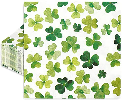 AnyDesign 80 Stück St. Patricks Day Servietten 16,5 x 16,5 cm Glücksklee-Servietten Abendessen Hand Servietten Kleeblatt Einweg-Falten Mittagessen Papierservietten für Urlaub Dinner Party Zubehör